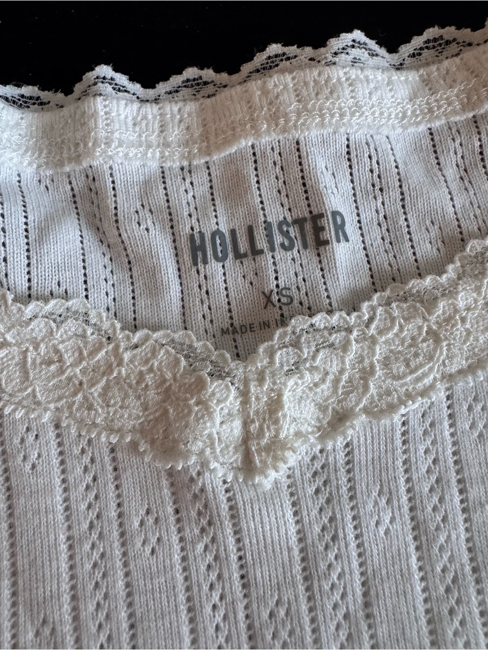 Hollister White Lace-Trim Ribbed long sleeve shirt